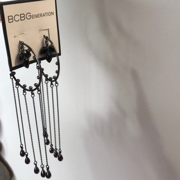 BCBGeneration Chain Drop Hematite Hoop Earrings - Picture 3 of 3